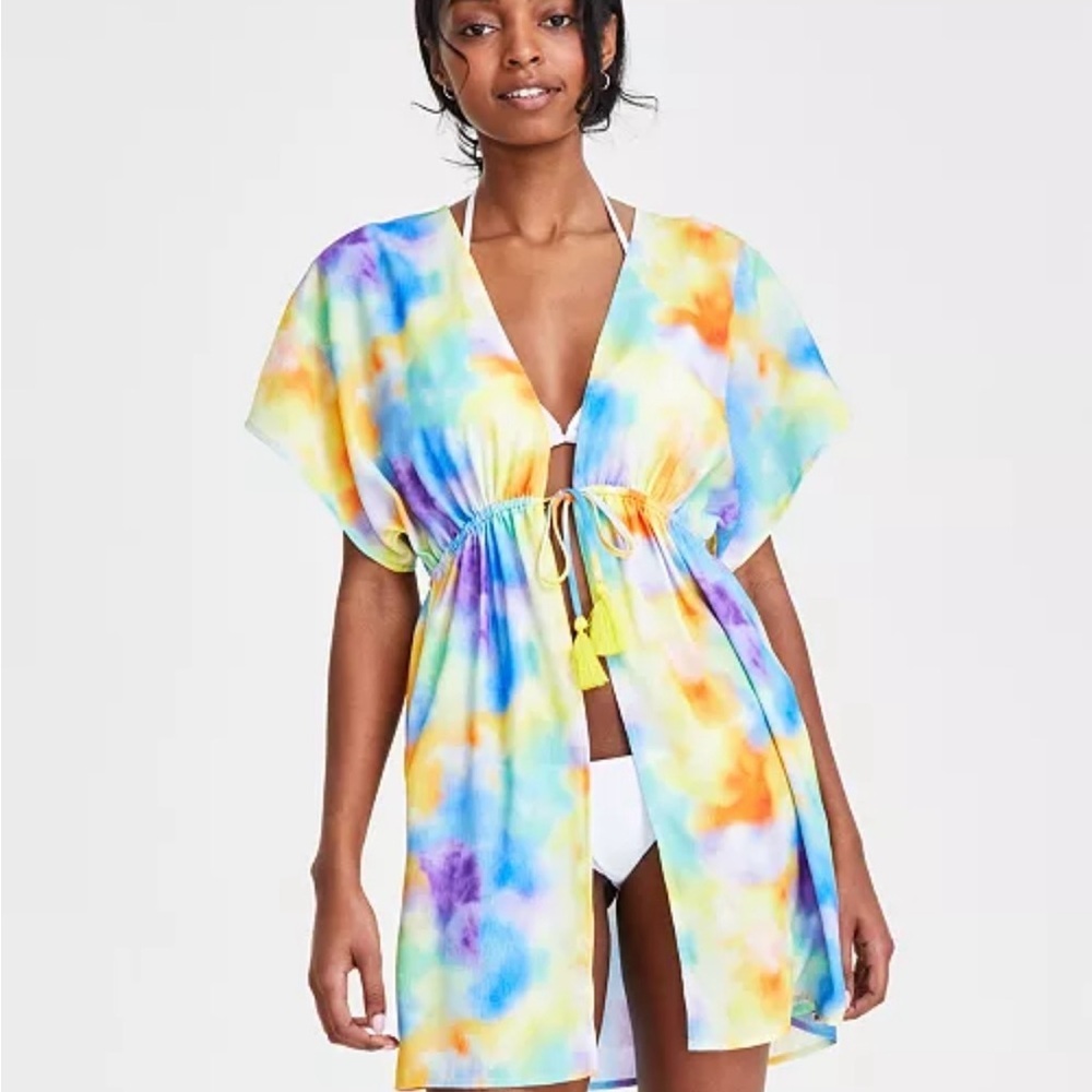 NWT Miken Tie-Dye Tie-Front Short-Sleeve Swim Cover-Up XL